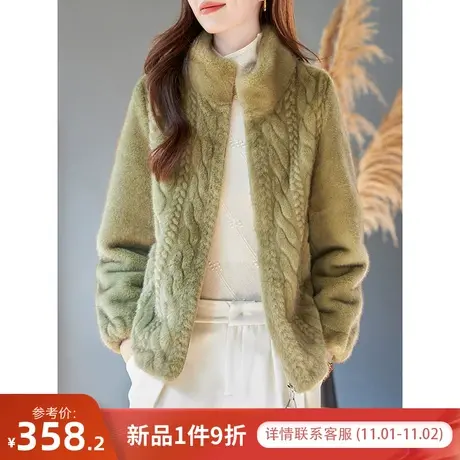 宝诗黎立领短款洋气貂绒外套女新款宽松保暖拉链开衫2023年秋冬装商品大图