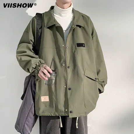 VIISHOW工装夹克男春秋季宽松外套2023新款美式潮流翻领休闲上衣商品大图