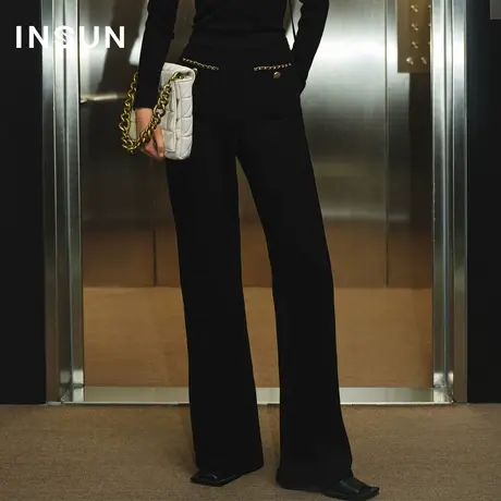 【官方直播】恩裳COVER复古香风编织金色链条装饰大气阔腿休闲裤商品大图