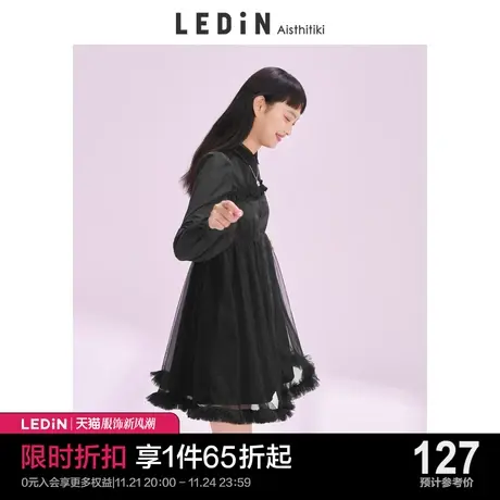 乐町网纱拼接连衣裙休闲春夏设计感短款小黑裙宽松小众女装甜酷图片