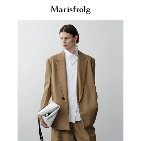 【商场同款】玛丝菲尔冬季新款沙砾棕宽肩百搭羊毛西装外套商品大图