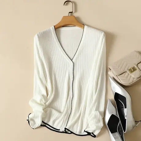 秋冬2023新款针织羊毛开衫女V领外搭长袖宽松显瘦百搭外套毛衣女商品大图