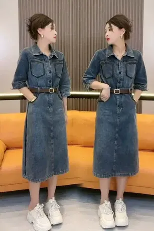 牛仔连衣裙女装2023年春装新款韩版修身洋气显瘦中长款爆款裙子潮图片