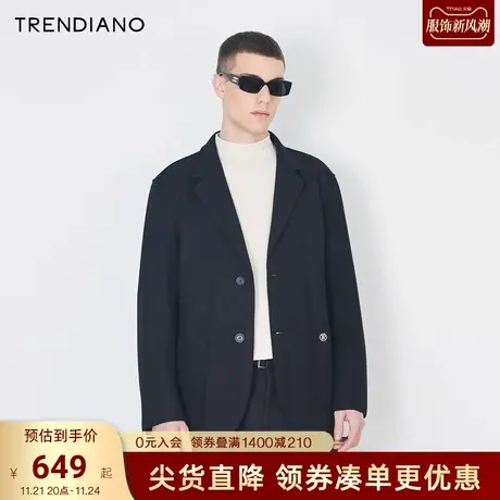 TRENDIANO官方毛呢简约翻领休闲西装外套男2023新款冬季商品大图