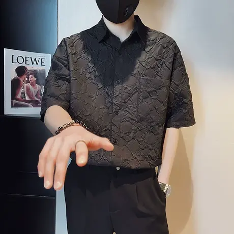 夏季男衬衫短袖立领半袖宽松中袖潮流五分袖帅气潮牌百搭ins衬衣商品大图