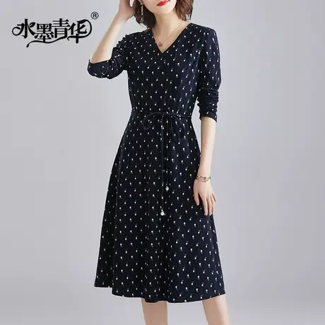 【1件7.9折】冬装新品时尚女装优雅百搭修身收腰针织提花连衣裙商品大图