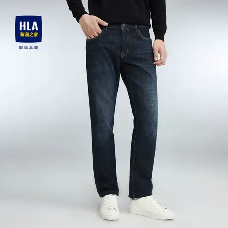HLA/海澜之家磨毛牛仔裤2023秋季舒适五袋款保暖有型长裤男图片