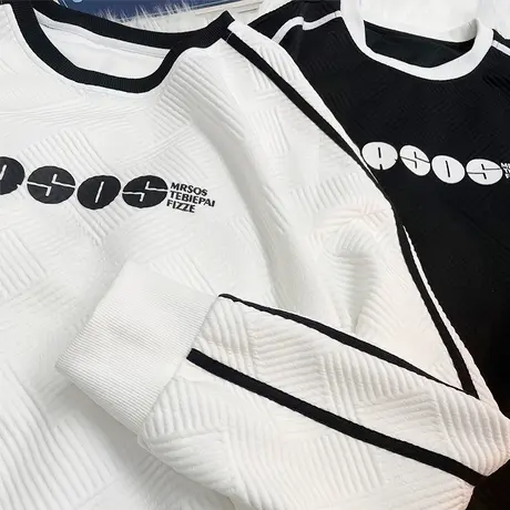 高级感卫衣男春秋季2024新款宽松港风套头圆领内搭条纹休闲上衣服商品大图