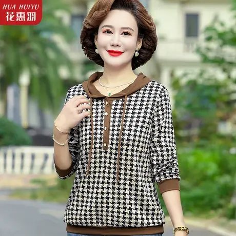 春装2023年新款中年妈妈连帽卫衣女春秋薄款女士时尚大码长袖上衣商品大图