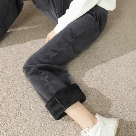 时尚气质休闲裤冬季新款女高腰百搭通勤显瘦加绒直筒长裤商品大图