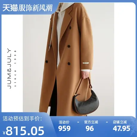 2022秋冬新款中长款毛呢外套女双面呢子大衣宽松韩系赫本风商品大图