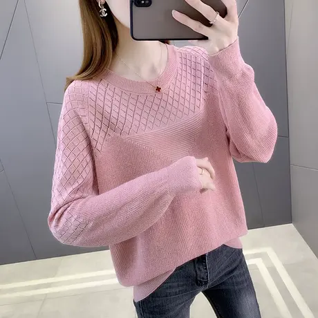 春装女2024年新款针织衫蕾丝镂空毛衣女装洋气爆款内搭打底衫上衣图片