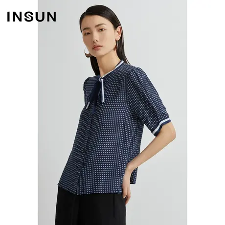 INSUN恩裳线上专选夏季飘带领口真丝衬衫图片
