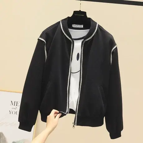 2023年新款秋季高级感短款黑色夹克外套女春秋薄款美式复古棒球服商品大图