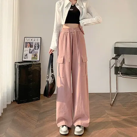 美式工装裤女2023新款秋季高腰显瘦登山裤宽松休闲窄版阔腿拖地裤商品大图