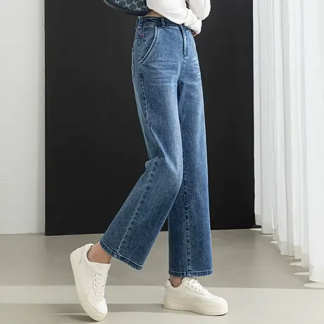 高腰窄版阔腿牛仔裤女春秋2023年新款小个子九分裤宽松休闲直筒裤商品大图