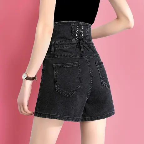 超高腰牛仔短裤女夏季2023年新款黑色设计感a字短裤薄款辣妹热裤图片
