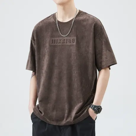 夏天男士纯色短袖T恤夏季男生宽松潮牌高级感半袖夏装男款上衣服图片