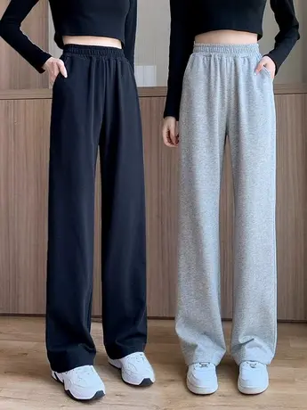 黑色阔腿裤女春秋2024新款宽松直筒休闲小个子高腰垂感秋冬裤子夏商品大图