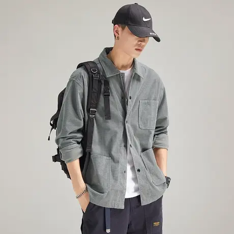 Modi Nick/摩帝尼克秋季男士千鸟格高档衬衫复古水洗潮牌休闲外套商品大图