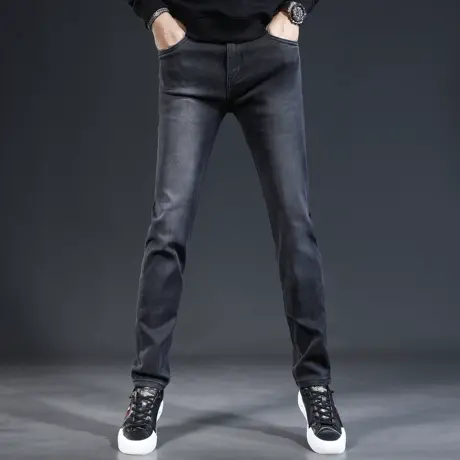 高级黑色牛仔裤男2023新款秋季修身直筒弹力潮流男士春秋休闲长裤商品大图