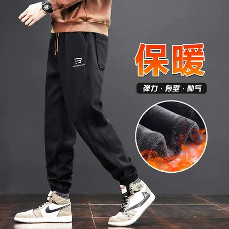男装冬季2024年新款加绒加厚保暖防风卫裤秋冬款男生束脚休闲裤子商品大图