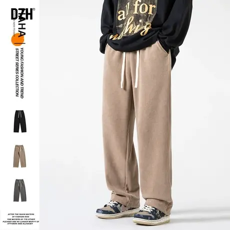 男士休闲裤男款直筒裤男秋季2023新款卡其色裤子宽松直筒美式高街商品大图