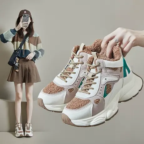 女鞋加绒加厚保暖棉鞋2023冬季新款运动老爹鞋女大学生厚底高帮鞋商品大图