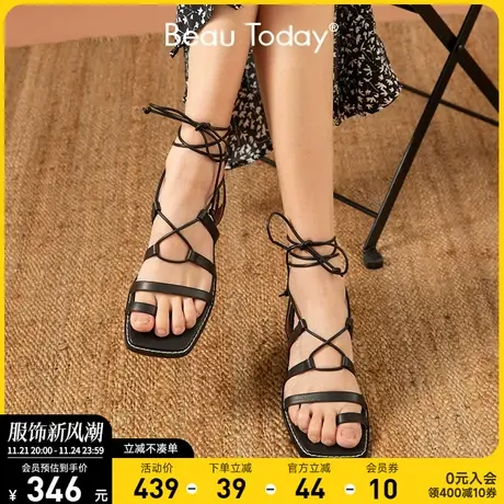 BeauToday罗马凉鞋女新款夏季时尚BT女时装凉鞋真皮平底单鞋女鞋图片