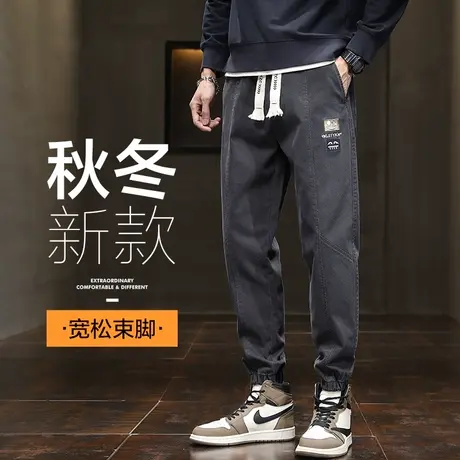 秋冬款日系工装休闲裤男士束脚宽松紧腰长裤秋季束腿男裤子春秋款商品大图