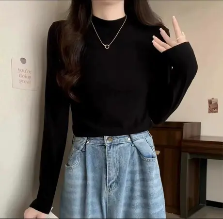 设计感小众德绒打底衫女秋冬内搭加绒短款T恤辣妹修身保暖上衣服图片