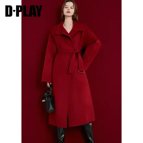 DPLAY新开运战袍红色大翻领浴袍风重磅长款宽松双面毛呢大衣商品大图