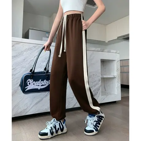 唐狮运动裤女秋季新休闲裤子宽松拼接显腿长小个子束脚卫裤图片