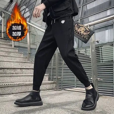 秋冬款男士休闲裤裤子刺绣百搭学生个性网红加绒潮流束脚加厚卫裤商品大图