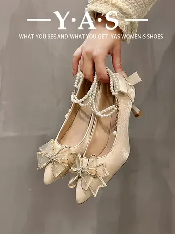 法式玛丽珍婚鞋禾秀婚纱两穿不累脚新娘鞋高跟仙女伴娘鞋日常可穿商品大图