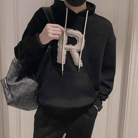 秋季男学生卫衣外套上衣简约大字母潮牌连帽宽松套头长袖潮流休闲商品大图