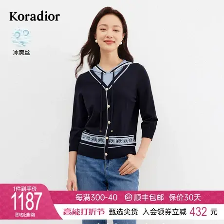 珂莱蒂尔新款冰丝针织女长袖套头衫连帽设计感休闲运动针织上衣商品大图