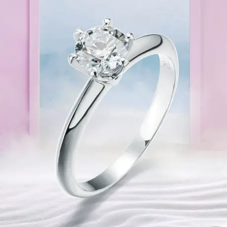 珂兰 白18K金钻石戒指经典六爪钻戒30分50分单钻戒结婚求婚戒指女图片