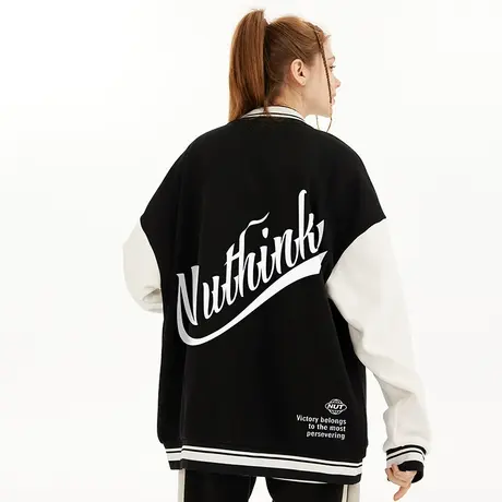 Nuthink国潮潮流简约风字母棒球服男oversize加肥加大夹克外套潮商品大图