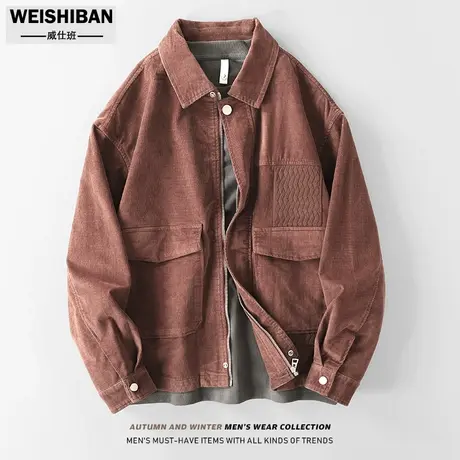 高级感小众拼接灯芯绒翻领夹克男春季2024新款复古宽松休闲外套潮商品大图