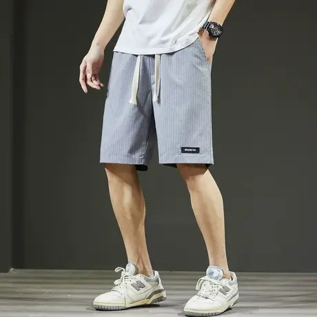 唐狮夏季潮牌休闲短裤男宽松韩版灰色格子运动五分裤直筒显瘦卫裤图片