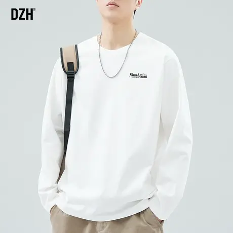 男士白色打底衫男纯棉宽松款2024新款印花长袖t恤男款体恤衫上衣商品大图