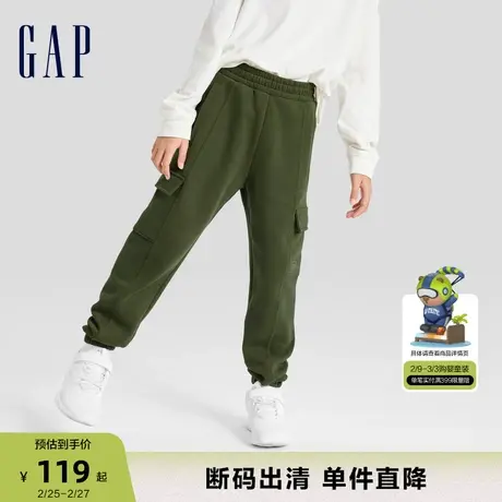 【断码优惠】Gap男童冬季LOGO碳素软磨抓绒卫裤儿童装裤子785360商品大图