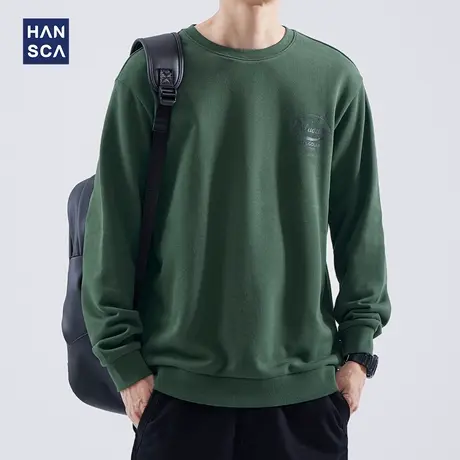 hansca美式潮牌卫衣男士秋季圆领宽松青少年休闲大码运动无帽外套商品大图