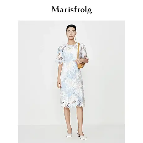 【商场同款】玛丝菲尔2024夏季新款花色圆领刺绣蕾丝连衣裙图片