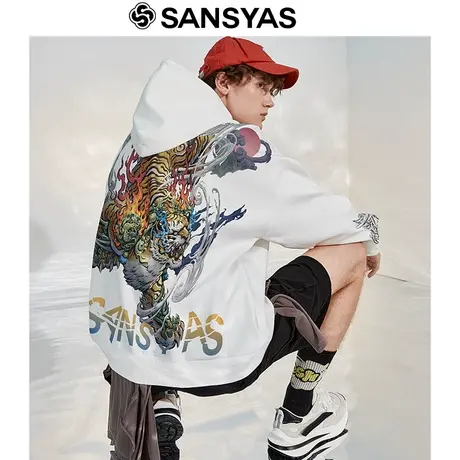 木村三社SANSYASx心境澄明联名款卫衣男数码印花嘻哈连帽外套上衣图片