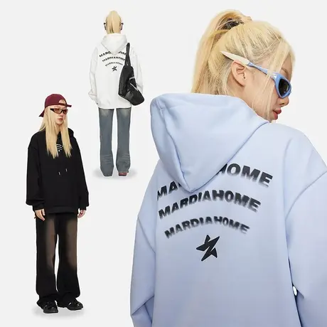 美式字母印花连帽卫衣女春秋2023新款复古宽松oversize外套上衣潮商品大图