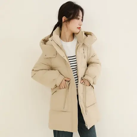 韩潮袭人高级感中长款连帽棉衣棉服女2023冬季新款工装棉袄外套图片