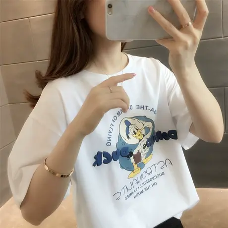 卡通短袖t恤女2023年夏季新款韩版宽松字母时尚百搭半袖上衣服潮商品大图