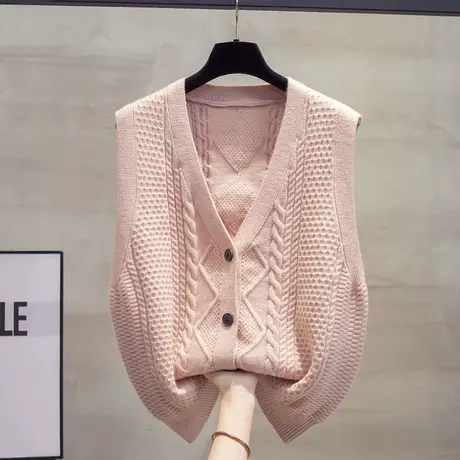 麻花v领针织开衫马甲背心女2023秋装新款宽松外穿马夹毛衣坎肩潮图片